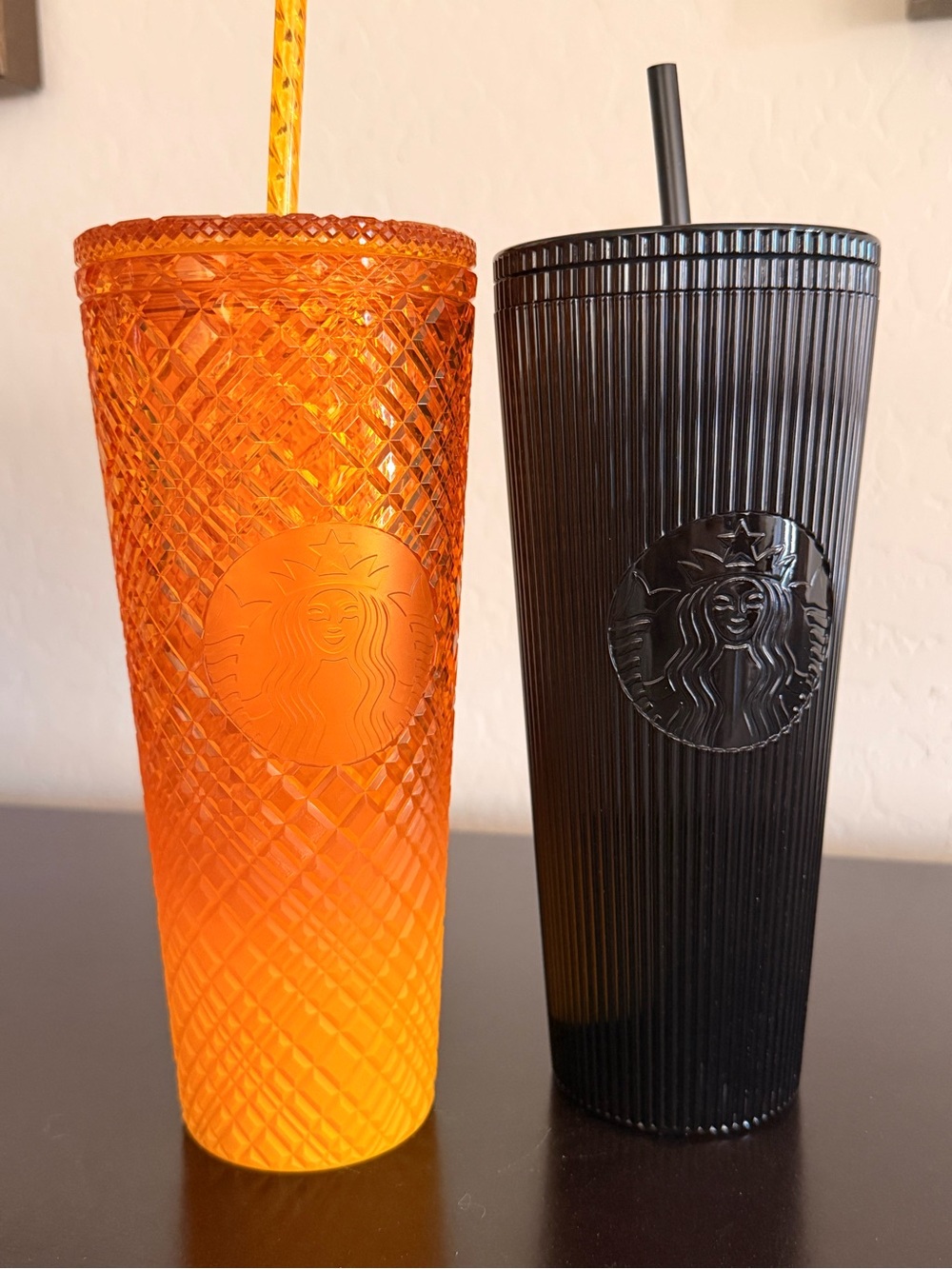 Halloween vibe Starbucks Orange & Black tumblers with Straws